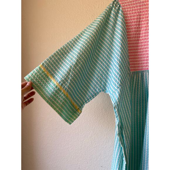 Vintage 70s rainbow pastel colorful mumu front zip size medium - Picture 3 of 7